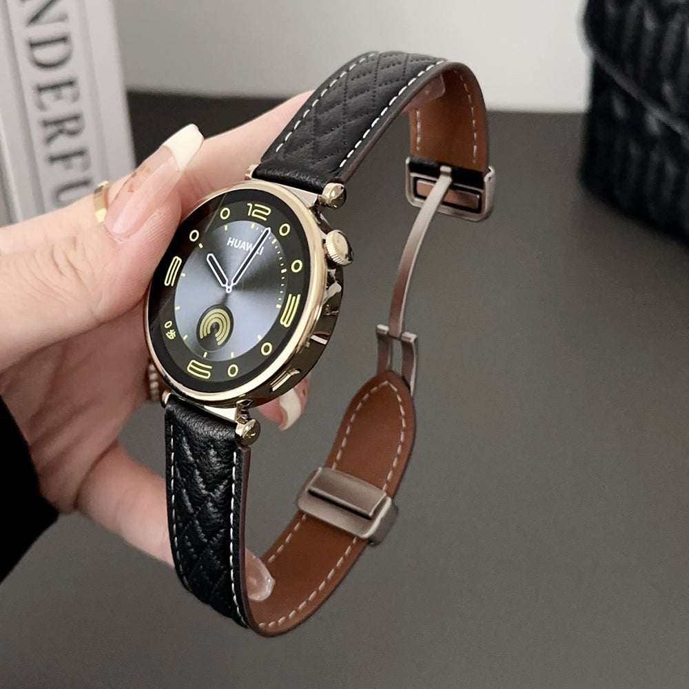 For Huawei Watch GT 4 41mm / Garmin Venu 3S Genuine Cow Leather Band 18mm Magnetic Buckle Strap - Coffee For Huawei Watch GT 4 41mm / Garmin Venu 3S Genuine Cow Leather Band 18mm Magnetic Buckle Strap - Coffee